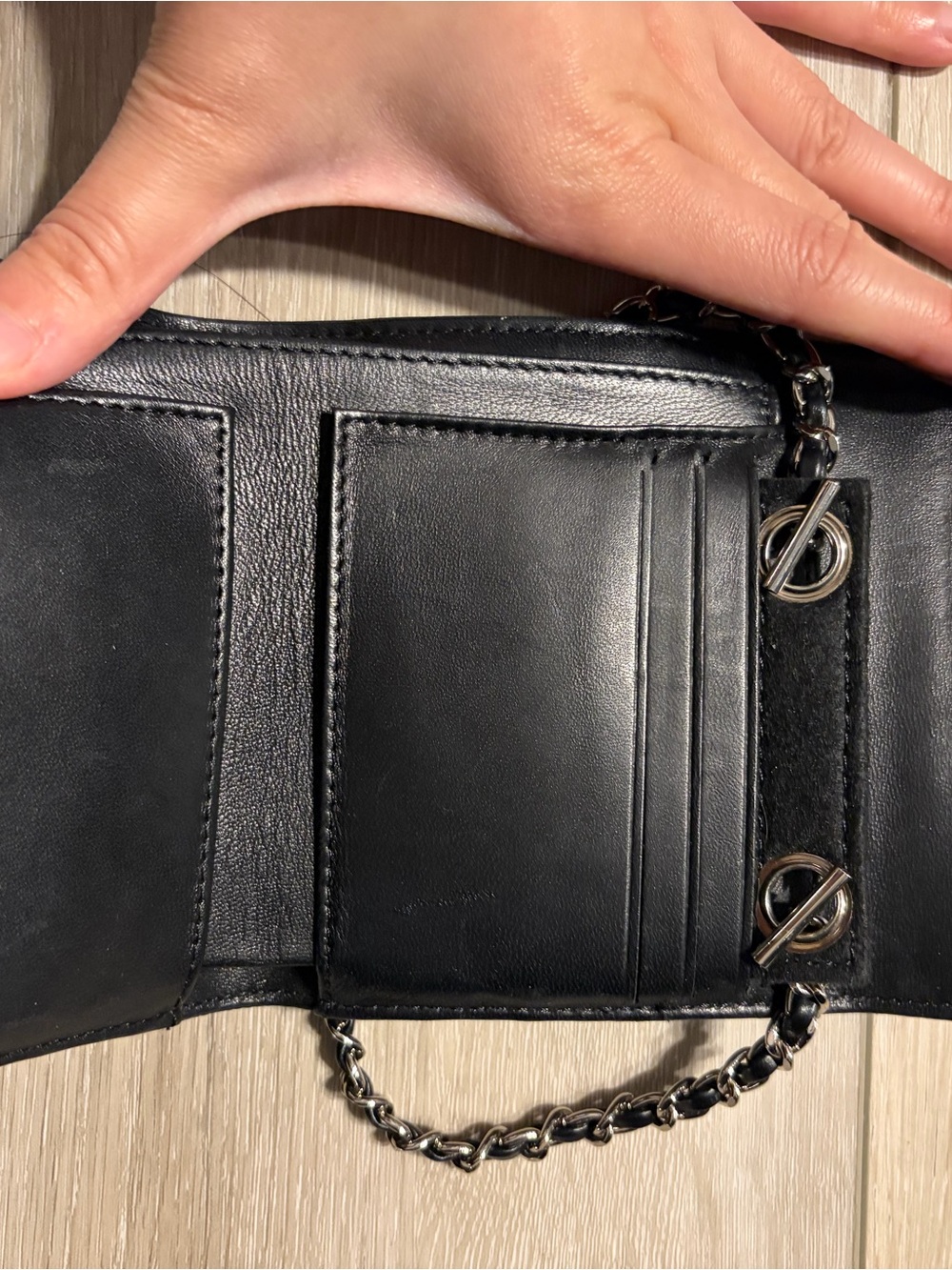 Black Quilted Caviar Mini Wallet on Chain with Gold-Tone Hardware - Picture 2 of 4